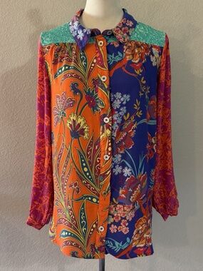 Soft Surroundings Womens Large Multicolor Hermosa Patchwork Tunic Embroidered